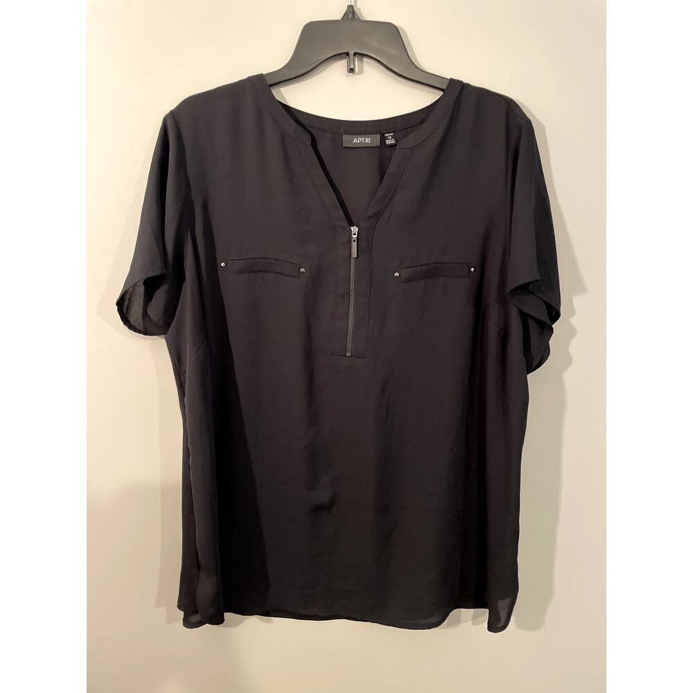 Apt 9 Black Blouse w/Zipper Size 1X Dressy Casual Workwear